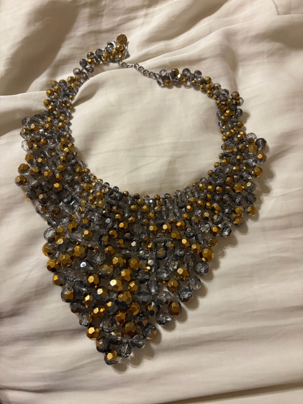 Statement Crystal Bib Necklace in Gold and Gray